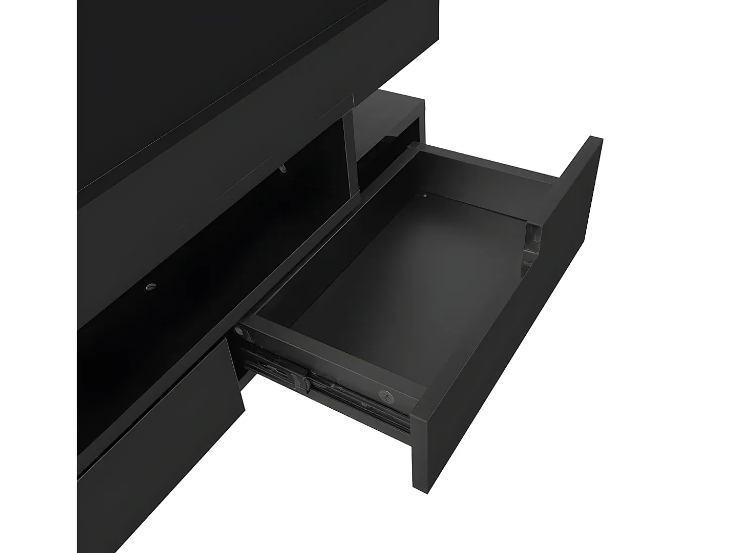 Mesa de centro com LED - acabamento brilhante - 4 gavetas frontais e traseiras - Preto