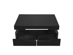 Mesa de centro com LED - acabamento brilhante - 4 gavetas frontais e traseiras - Preto