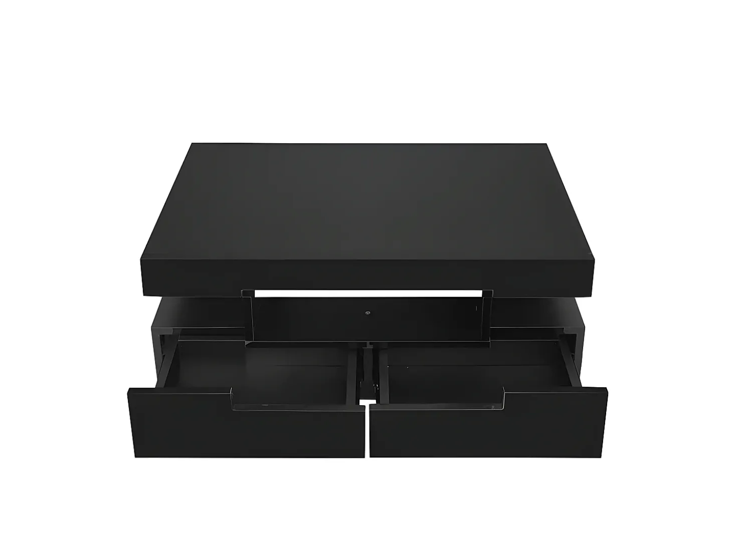 Mesa de centro com LED - acabamento brilhante - 4 gavetas frontais e traseiras - Preto