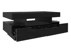 Mesa de centro com LED - acabamento brilhante - 4 gavetas frontais e traseiras - Preto