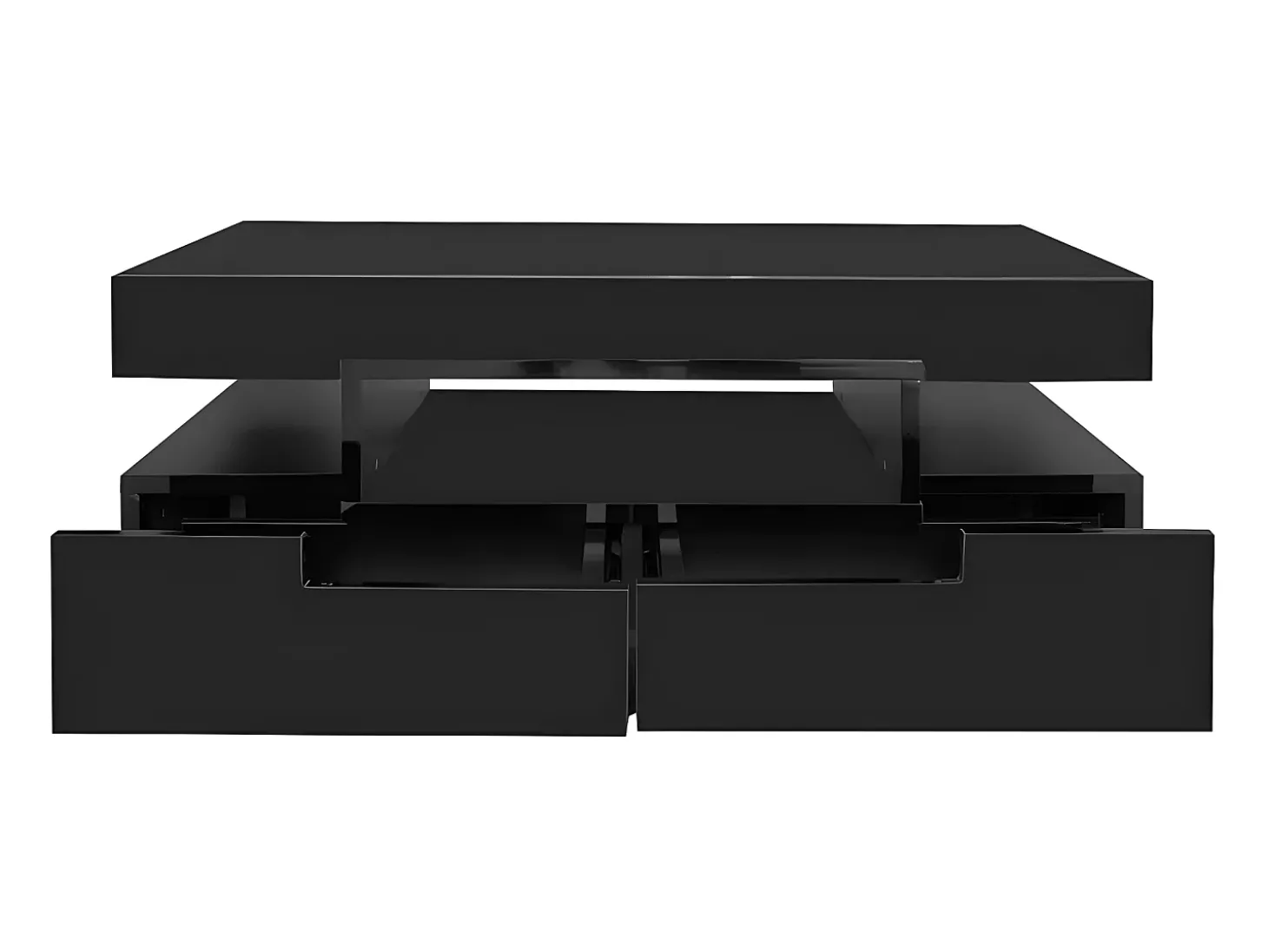 Mesa de centro com LED - acabamento brilhante - 4 gavetas frontais e traseiras - Preto