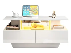 Mesa de centro com LED - com 2 gavetas - Branco