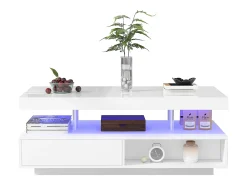 Mesa de centro com LED - gaveta e compartimentos abertos - Branco