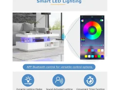 Mesa de centro com LED - gaveta e compartimentos abertos - Branco