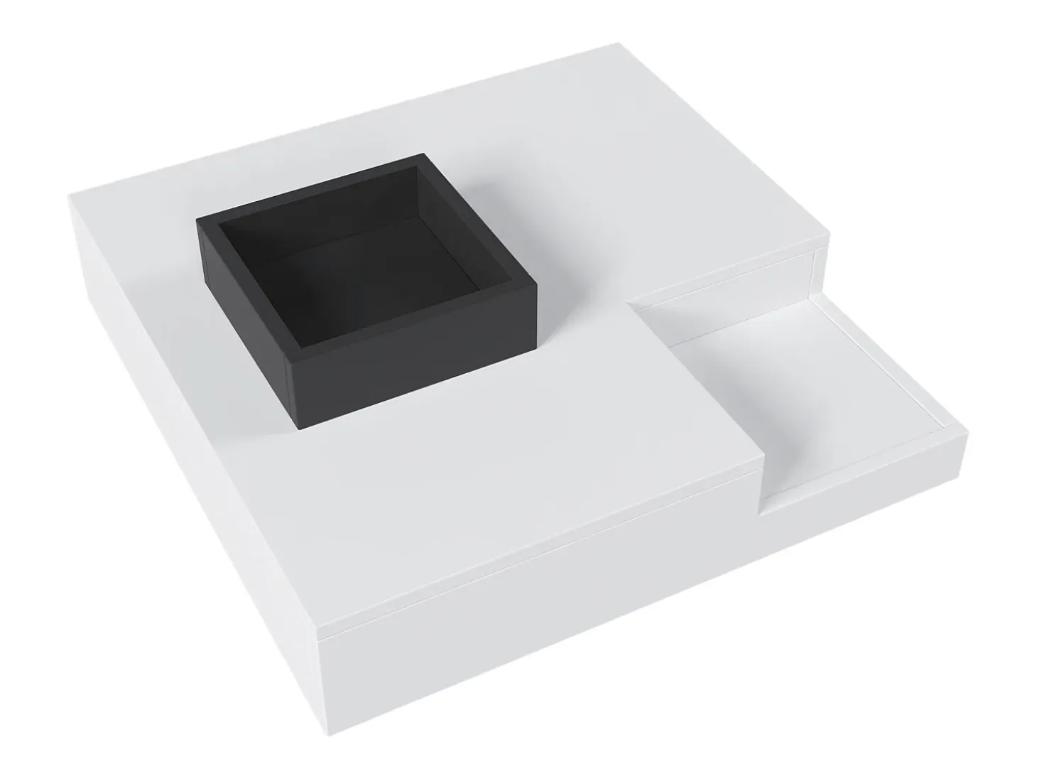 Mesa de centro com LED e compartimento amovível - Acabamento branco brilhante