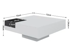 Mesa de centro com LED e compartimento amovível - Acabamento branco brilhante