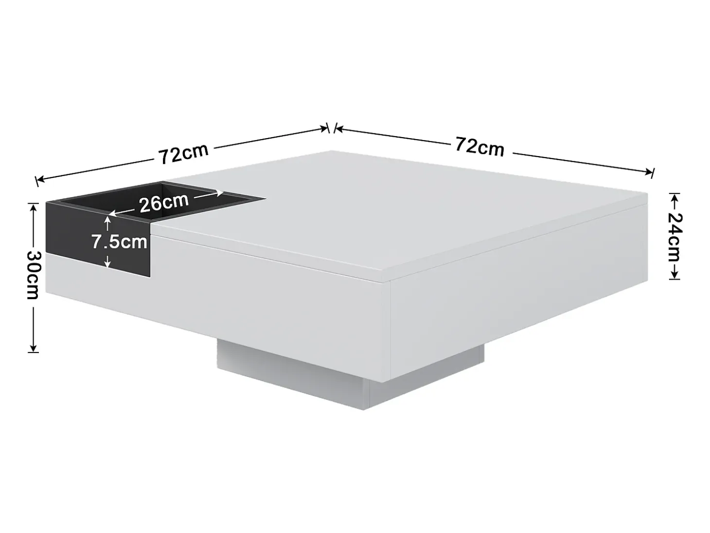 Mesa de centro com LED e compartimento amovível - Acabamento branco brilhante