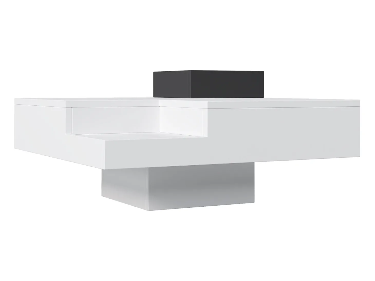 Mesa de centro com LED e compartimento amovível - Acabamento branco brilhante