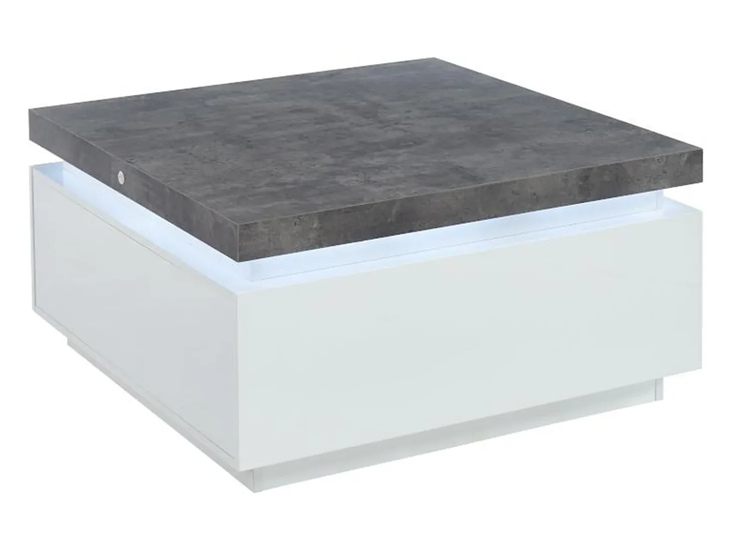 Mesa de centro com LEDs - 2 gavetas - MDF lacado - Branco e cinza cimento. HALO II