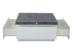 Mesa de centro com LEDs - 2 gavetas - MDF lacado - Branco e cinza cimento. HALO II