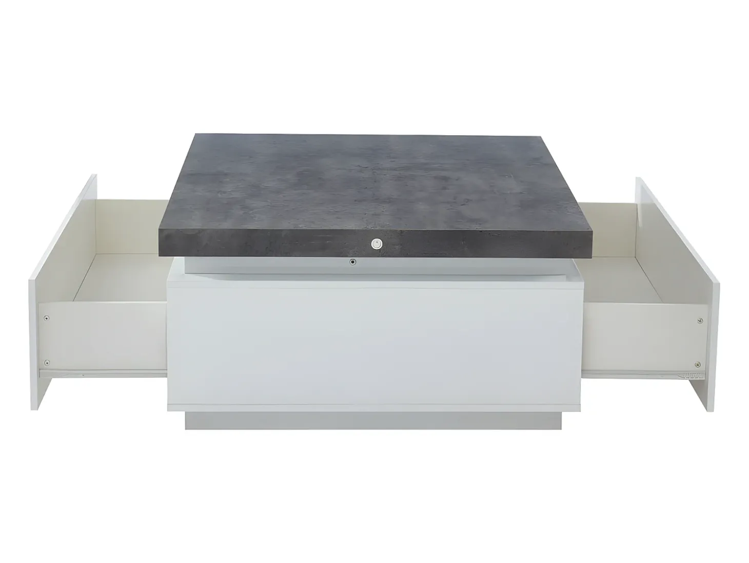 Mesa de centro com LEDs - 2 gavetas - MDF lacado - Branco e cinza cimento. HALO II