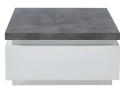 Mesa de centro com LEDs - 2 gavetas - MDF lacado - Branco e cinza cimento. HALO II