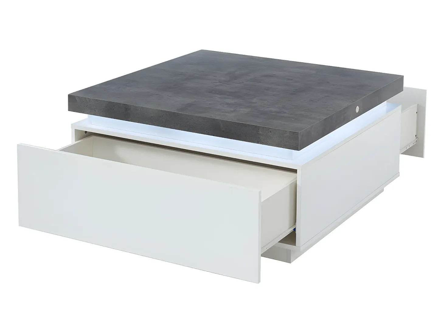 Mesa de centro com LEDs - 2 gavetas - MDF lacado - Branco e cinza cimento. HALO II