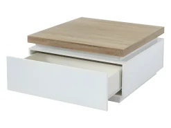 Mesa de centro com LEDs - 2 gavetas - MDF lacado - Branco e carvalho. HALO II