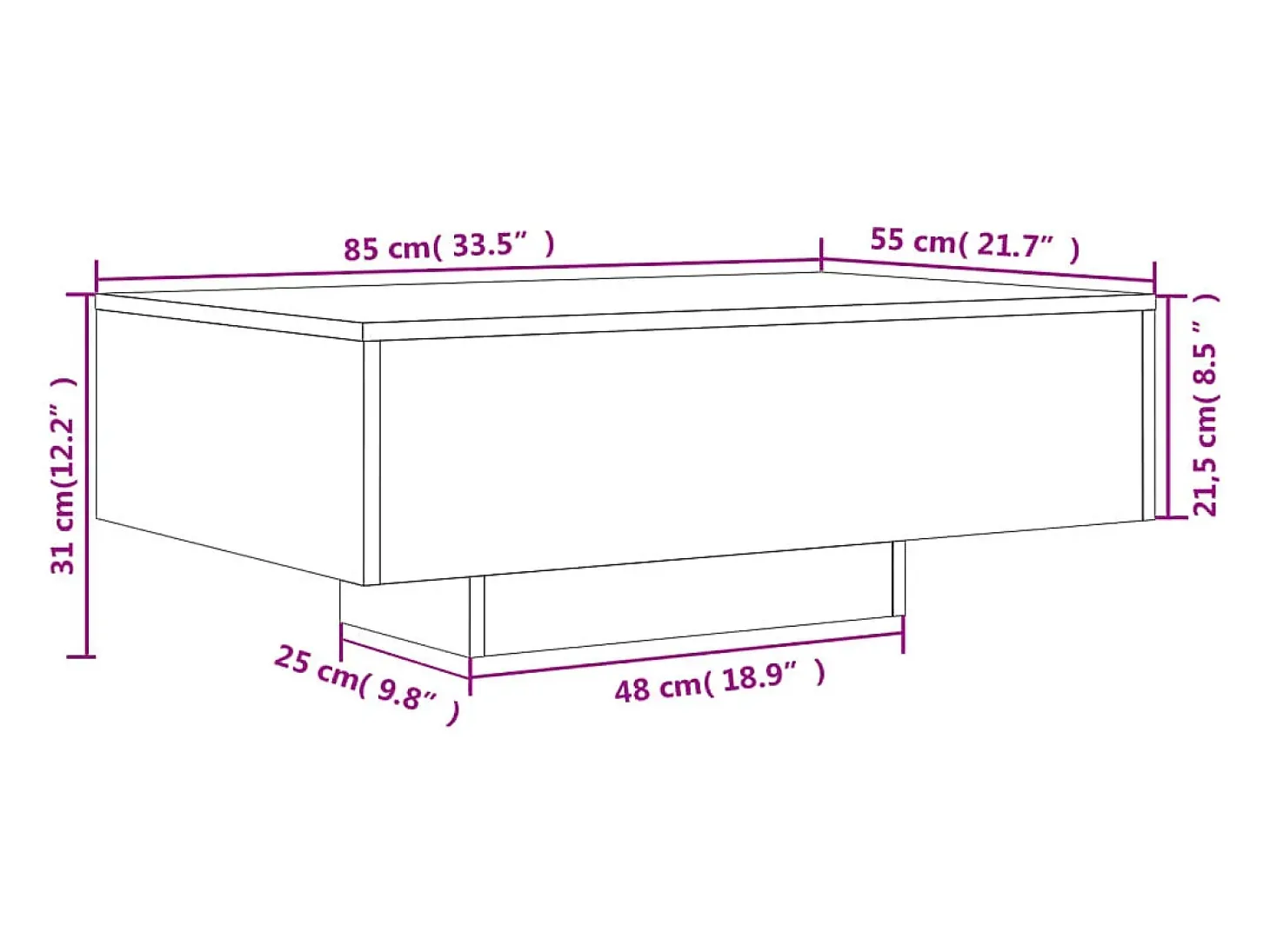 Mesa de centro com luzes LED 85x55x31 cm carvalho fumado