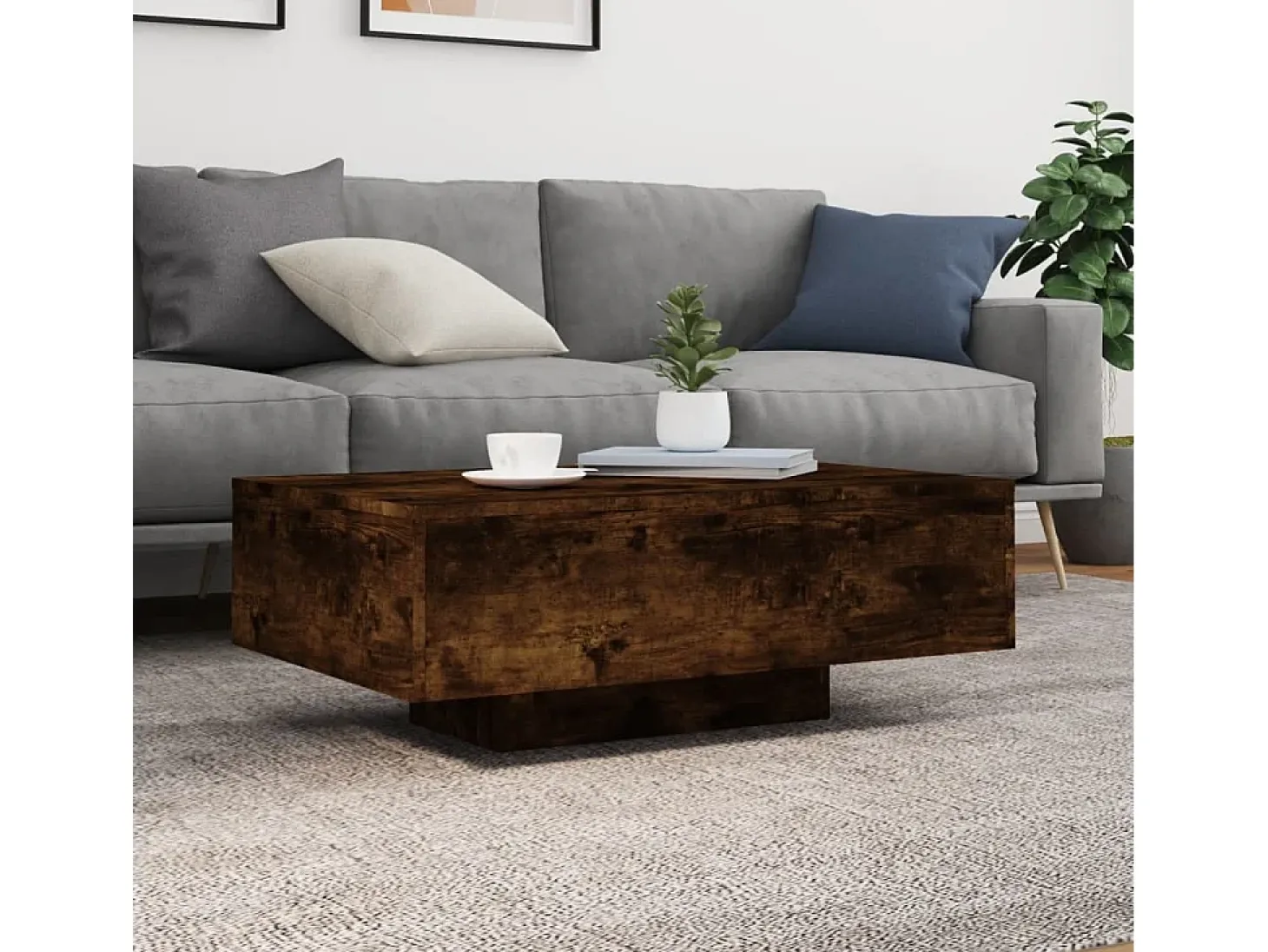 Mesa de centro com luzes LED 85x55x31 cm carvalho fumado