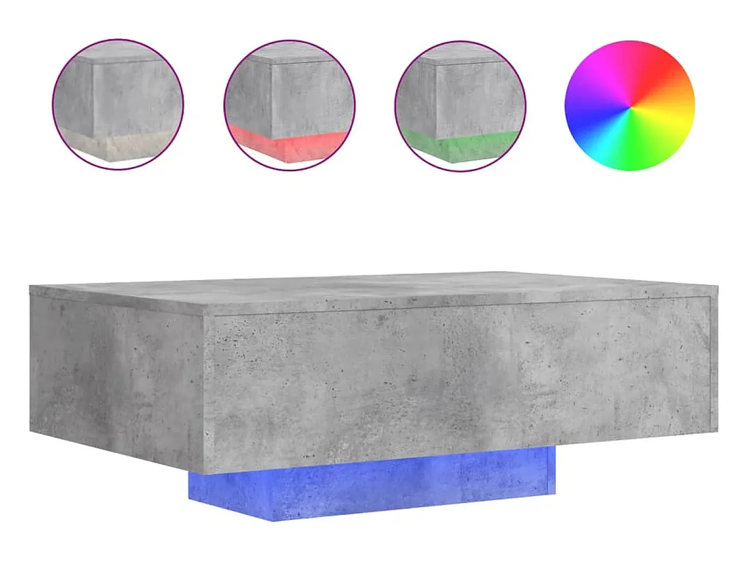 Mesa de centro com luzes LED 85x55x31 cm cinzento cimento