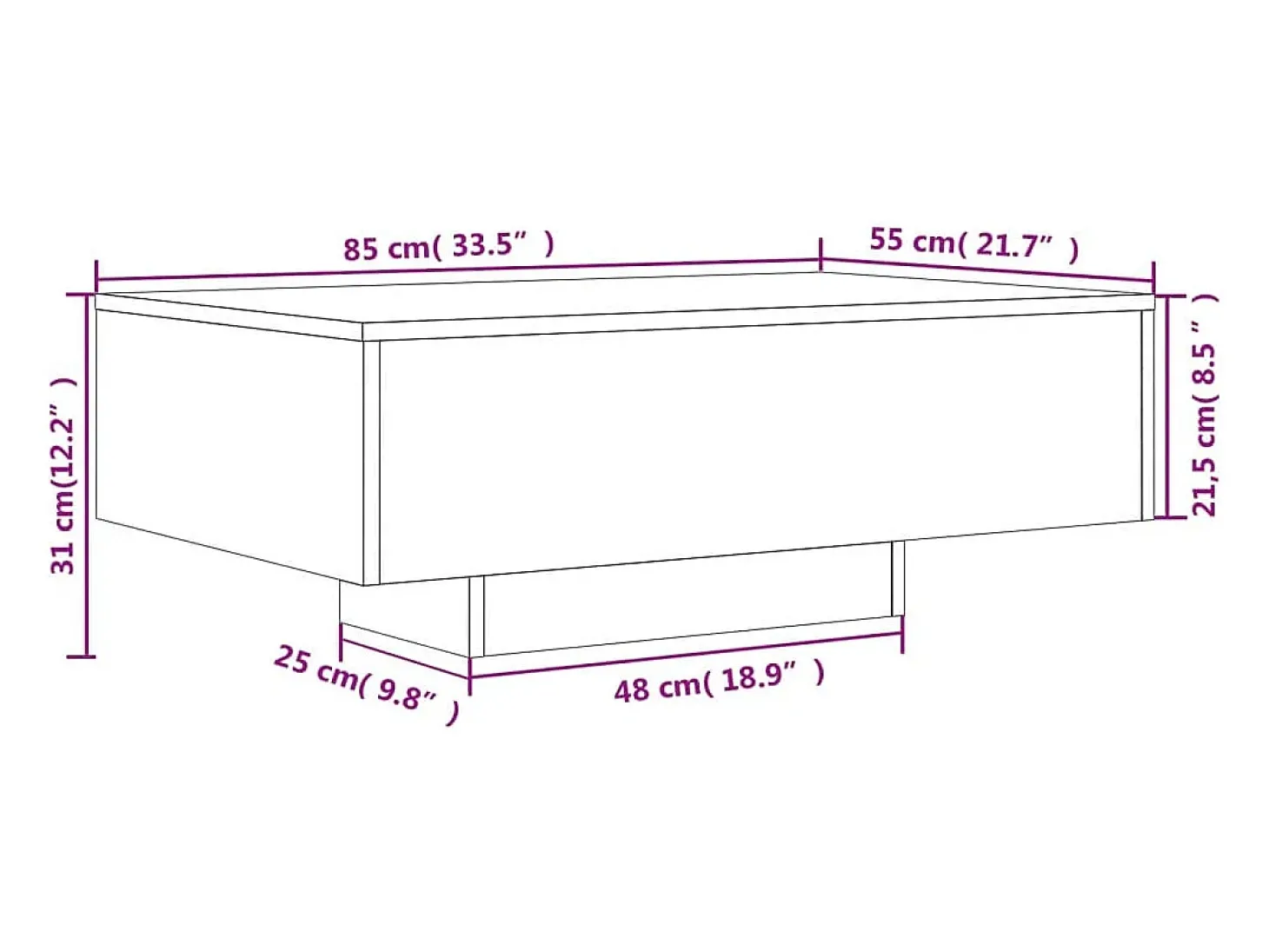 Mesa de centro com luzes LED 85x55x31 cm cinzento cimento