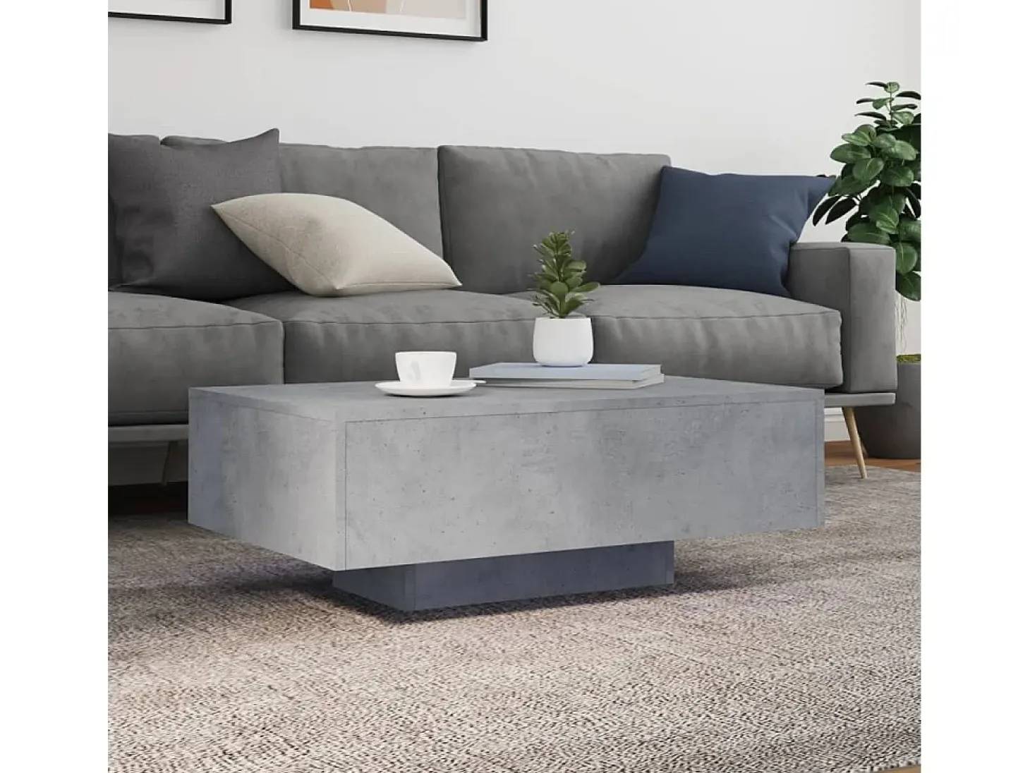 Mesa de centro com luzes LED 85x55x31 cm cinzento cimento