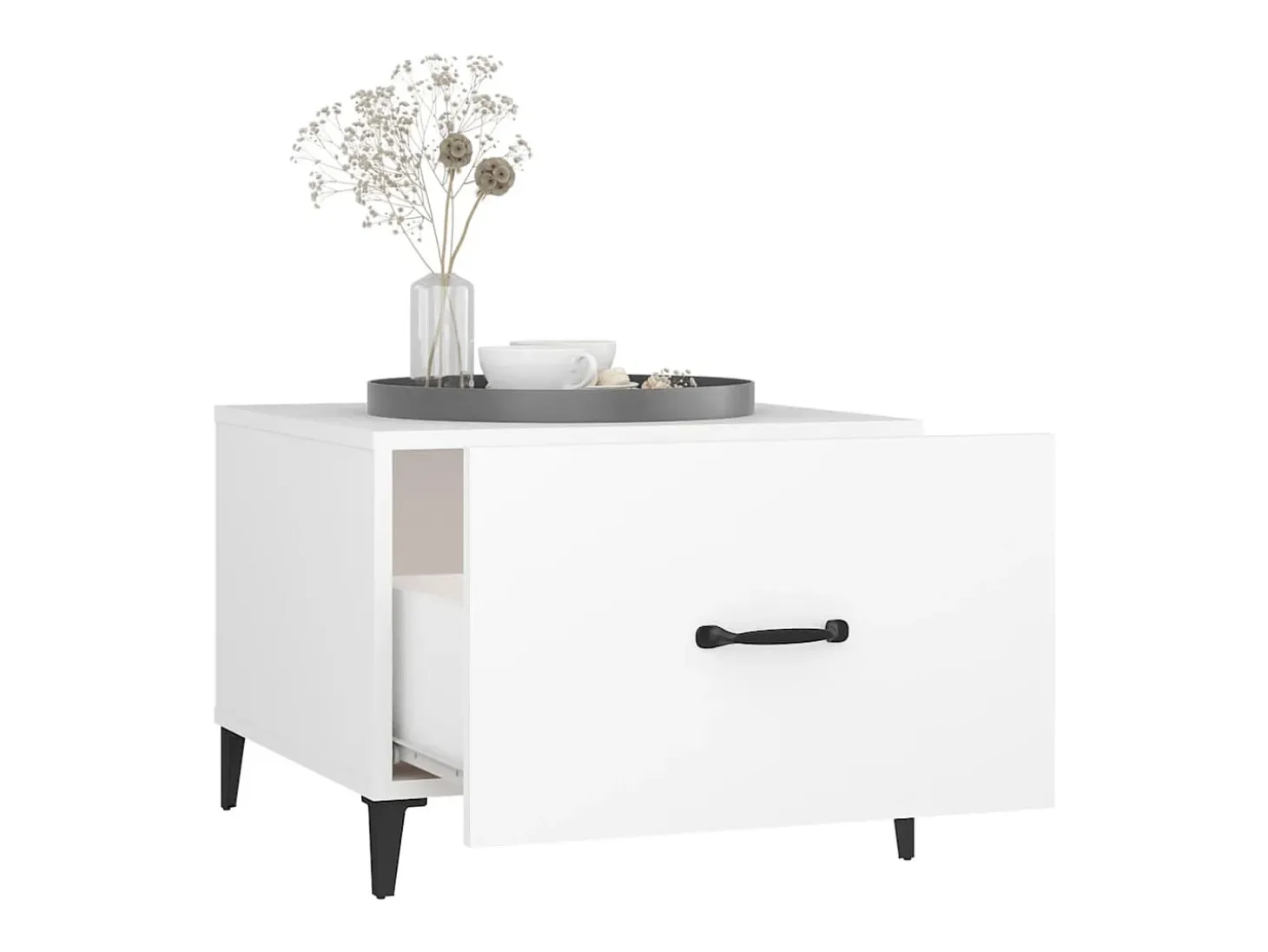 Mesa de centro com pernas de metal 50x50x40 cm branco PT186949