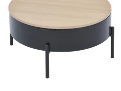 Mesa de centro com tampo elevável em MDF e metal - Preto e natural - NIMORA