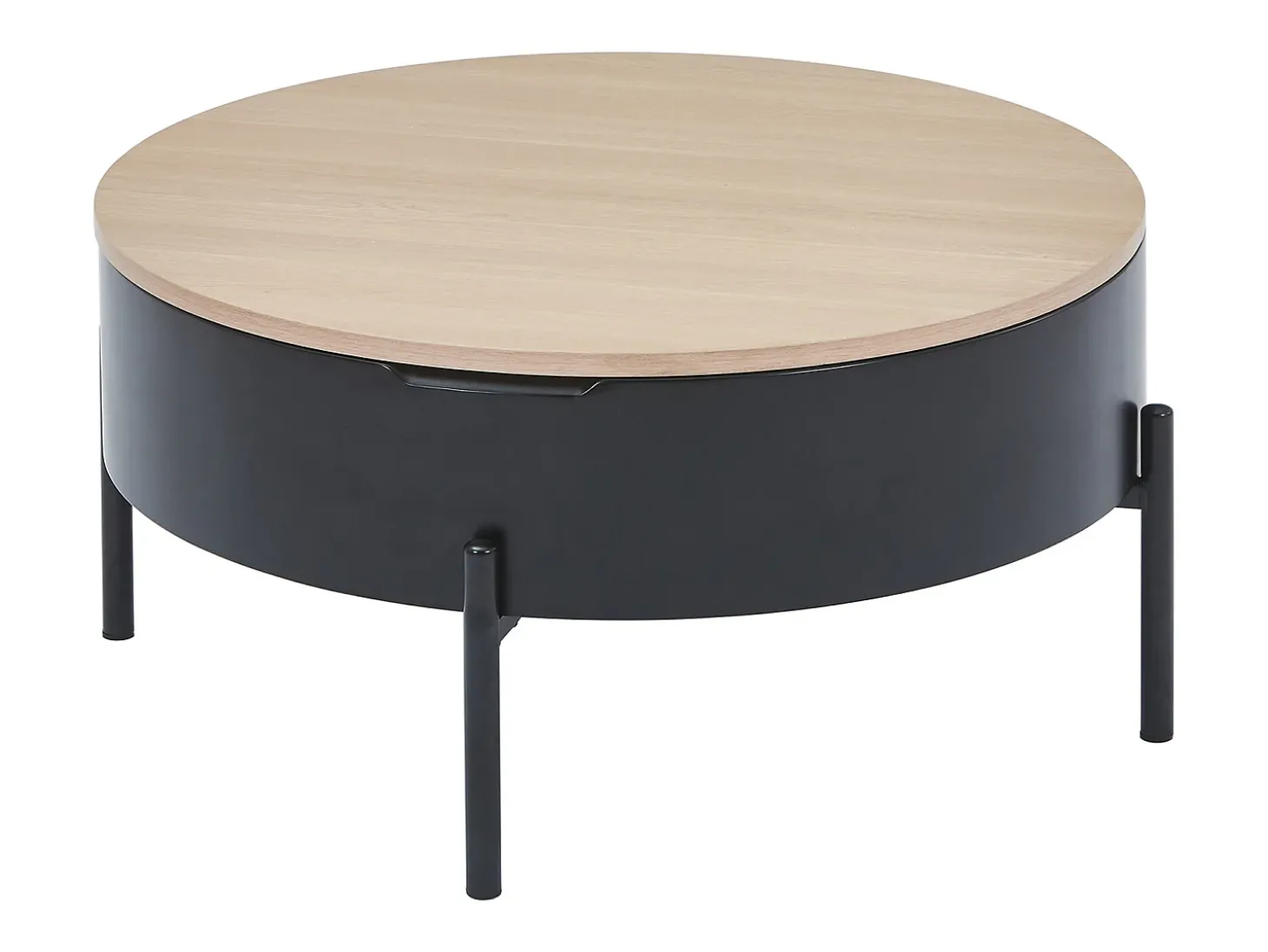 Mesa de centro com tampo elevável em MDF e metal - Preto e natural - NIMORA