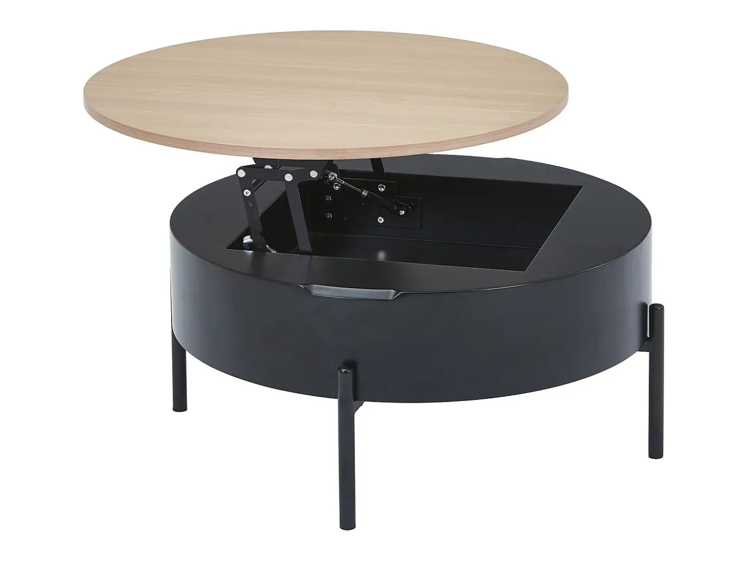 Mesa de centro com tampo elevável em MDF e metal - Preto e natural - NIMORA