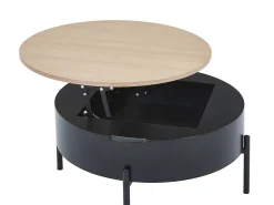 Mesa de centro com tampo elevável em MDF e metal - Preto e natural - NIMORA