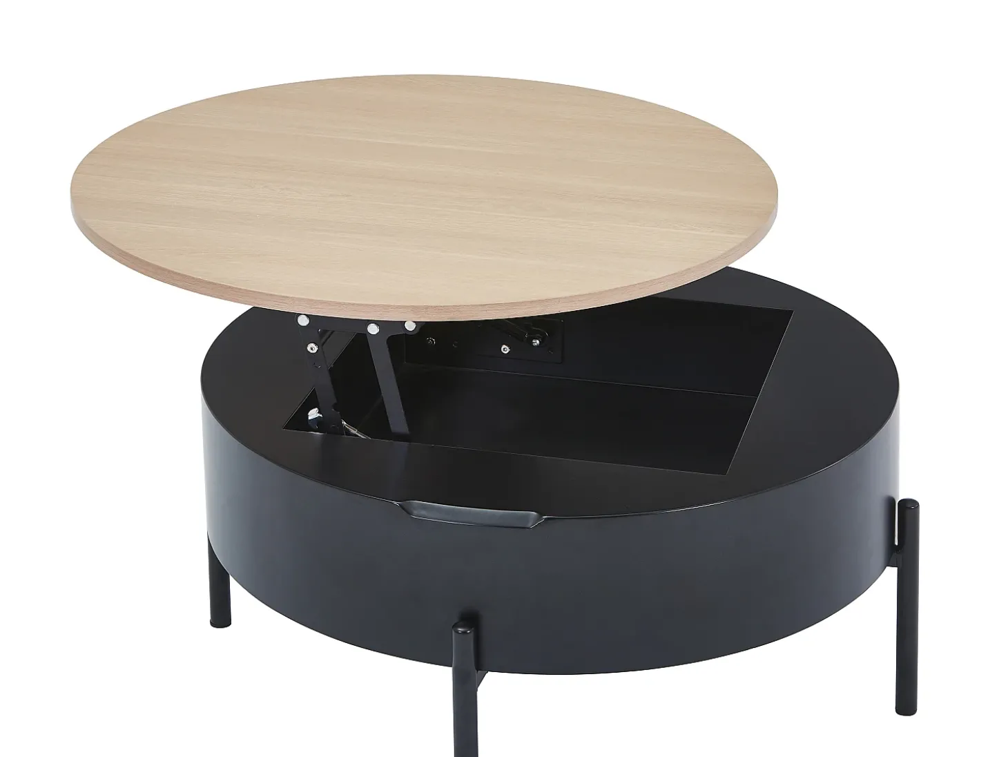 Mesa de centro com tampo elevável em MDF e metal - Preto e natural - NIMORA