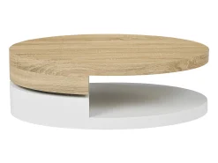 Mesa de centro com tampo giratório MDF natural e branco - VITALY