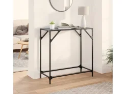 Mesa de centro com tampo em vidro preto 80x35x81 cm aço