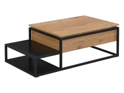 Mesa de centro com tampo elevável MDF e metal natural e preto - LUTESA