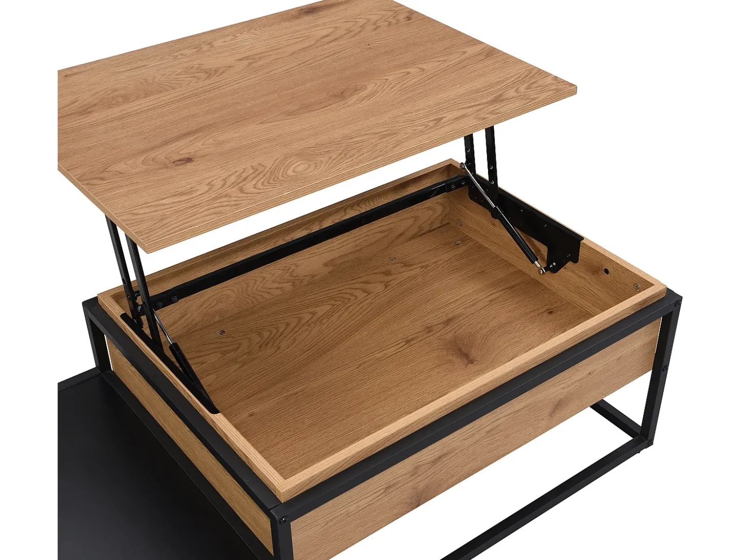 Mesa de centro com tampo elevável MDF e metal natural e preto - LUTESA