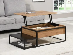 Mesa de centro com tampo elevável MDF e metal natural e preto - LUTESA