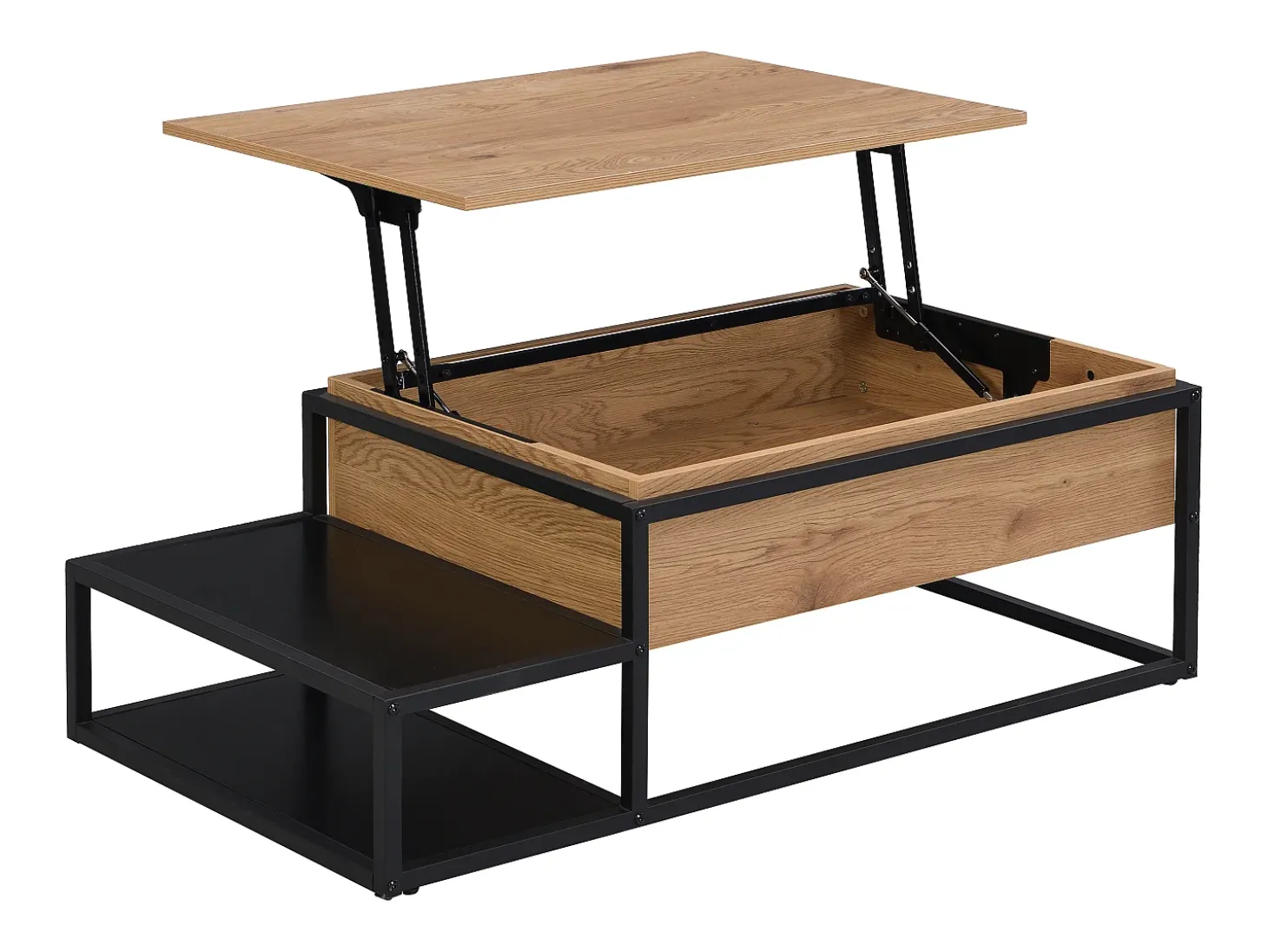 Mesa de centro com tampo elevável MDF e metal natural e preto - LUTESA