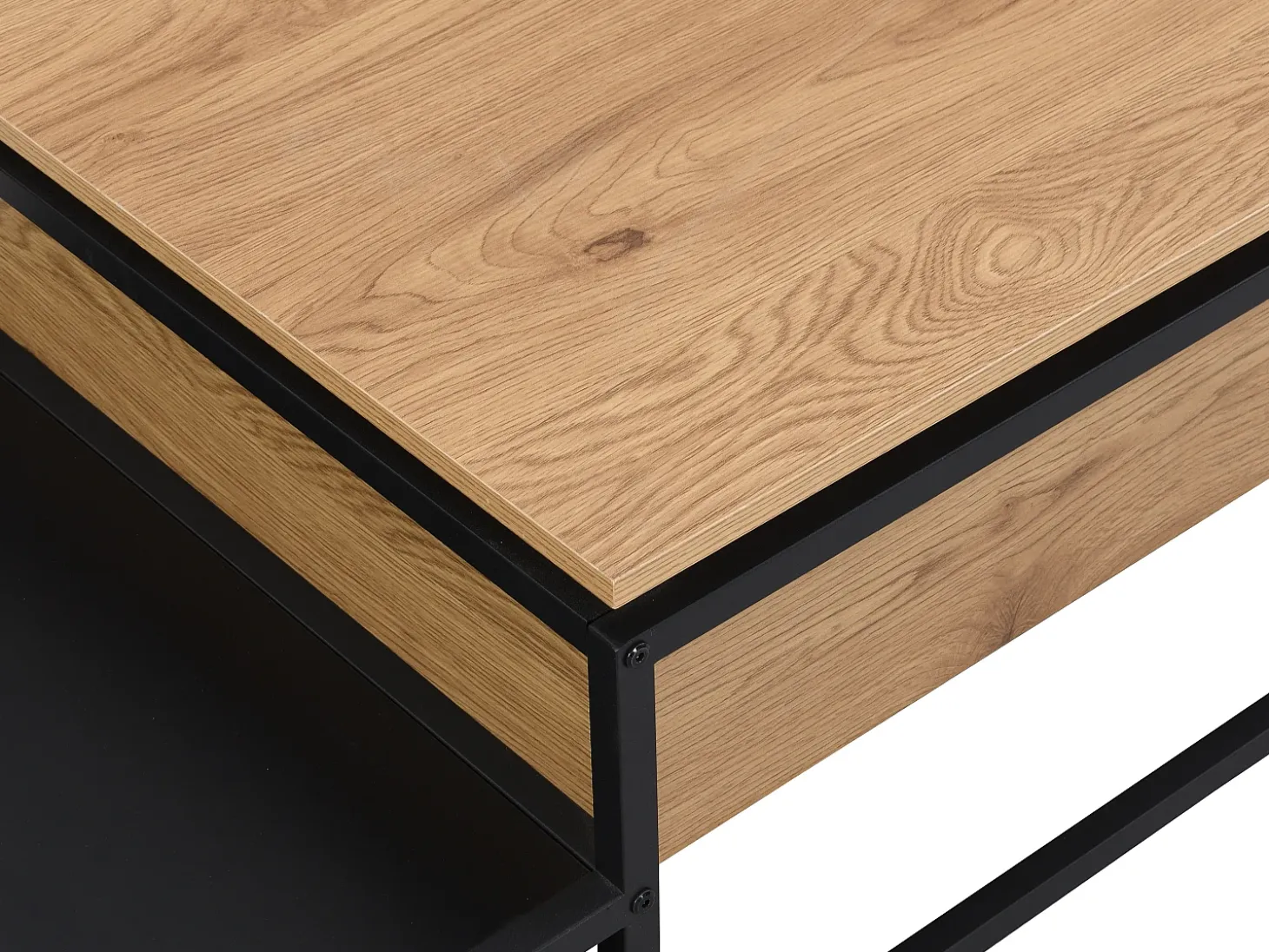 Mesa de centro com tampo elevável MDF e metal natural e preto - LUTESA