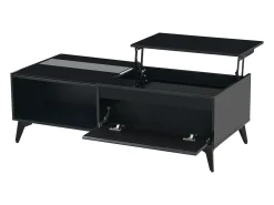 Mesa de centro com tampo elevável em preto brilhante e espaço de arrumação - Madeira PB