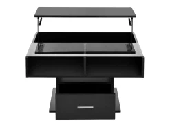 Mesa de centro com tampo elevatório, iluminação LED e gaveta - Acabamento brilhante - Preto
