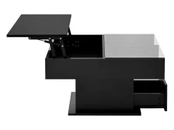 Mesa de centro com tampo elevatório, iluminação LED e gaveta - Acabamento brilhante - Preto