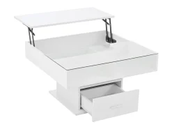 Mesa de centro com tampo elevatório, iluminação LED e gaveta - Acabamento brilhante - Branco