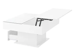 Mesa de centro com tampo elevatório, iluminação LED e gaveta - Acabamento brilhante - Branco