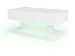 Mesa de centro com tampo elevatório, acabamento brilhante, iluminação LED e espaço de arrumação - Branco