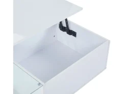 Mesa de centro com tampo elevatório e LED, arrumação integrada, em lacado branco brilhante