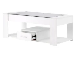 Mesa de centro com uma gaveta - tampo em vidro - Branco