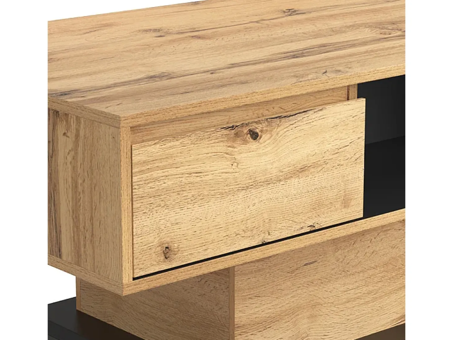 Mesa de centro com uma gaveta e nicho - estilo industrial - Natural