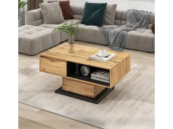 Mesa de centro com uma gaveta e nicho - estilo industrial - Natural