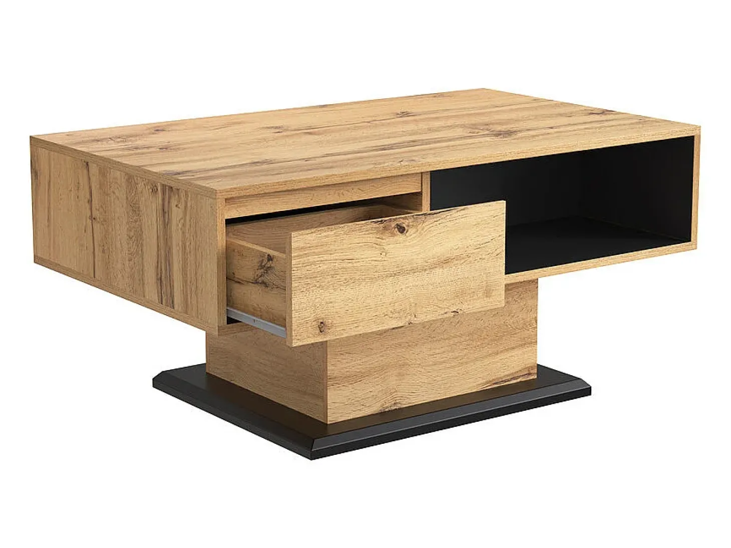 Mesa de centro com uma gaveta e nicho - estilo industrial - Natural