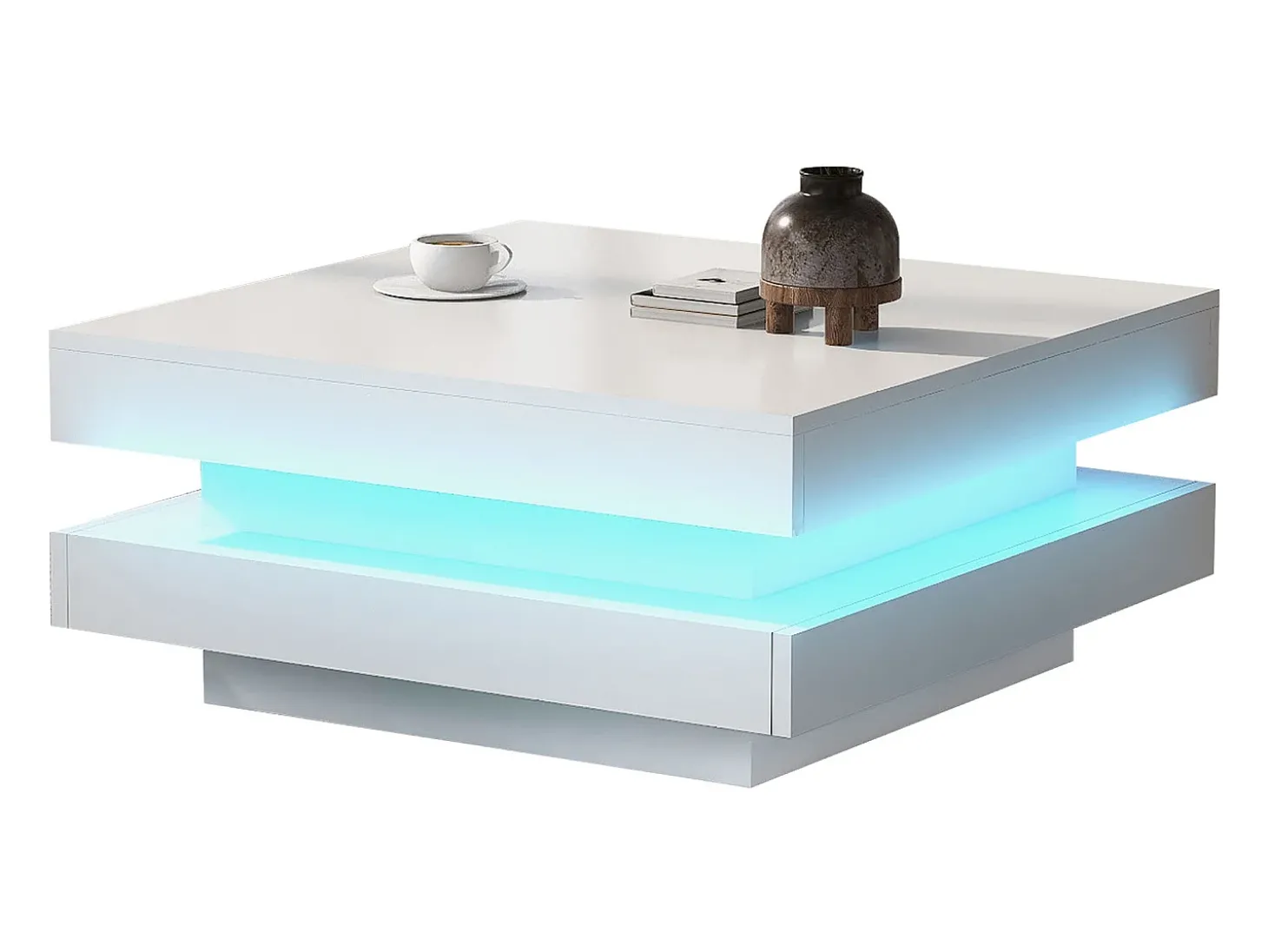 Mesa de centro contemporânea com LED em 16 cores - formato quadrado - Branco
