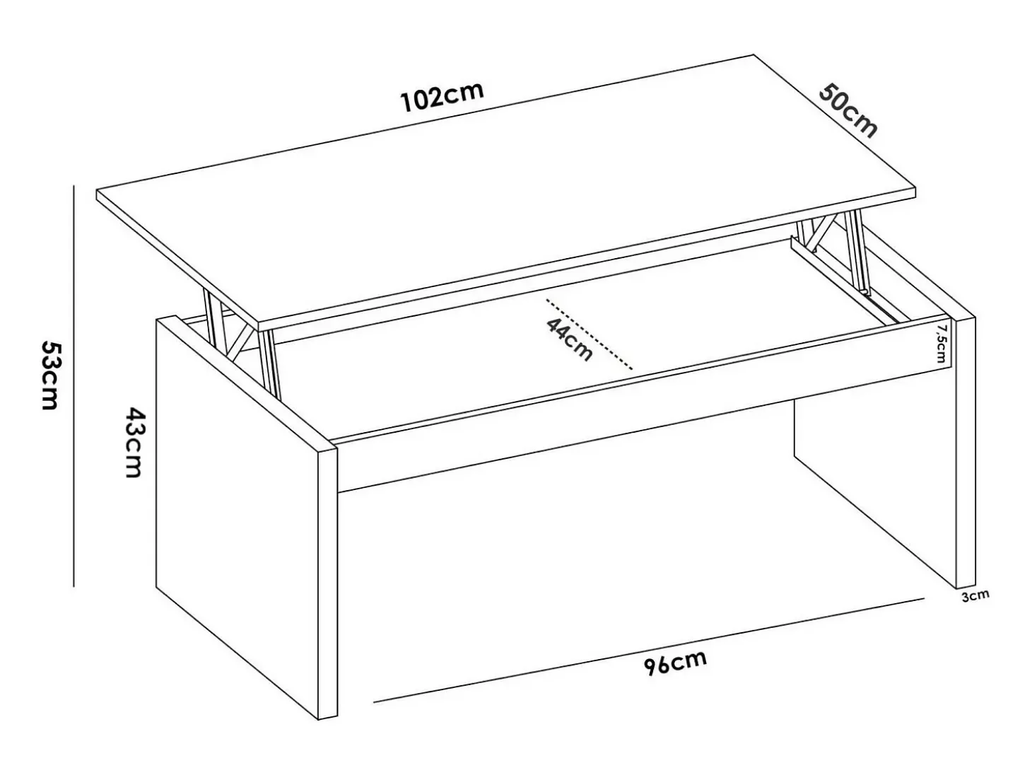 Mesa de centro Cuar, Porta-revistas da sala com compartimento de arrumação, Mesa de centro baixa elevada, 102x50h43 cm, Branco