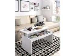 Mesa de centro Cuar, Porta-revistas da sala com compartimento de arrumação, Mesa de centro baixa elevada, 102x50h43 cm, Branco